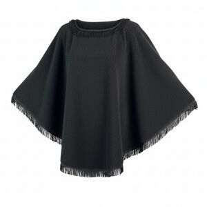 VINTAGE Fashioncraft Speckled Black Fleece Poncho Fringed Neck Hem One Size